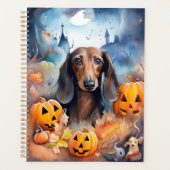 Dachshund Halloween avec citrouilles effrayant (Devant)