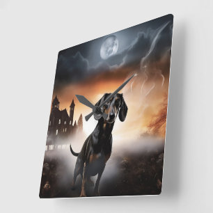 Dachshund Halloween eng Vierkante Klok