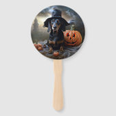 Dachshund Halloween Griezelen Handwaaier (Voorkant)