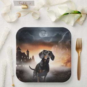 Dachshund Halloween Griezelen Papieren Bordje