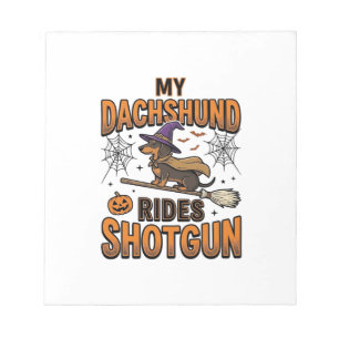 Dachshund Halloween Heks Bezem Rijdt Schotgun T-sh Notitieblok