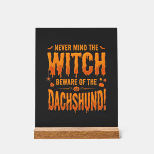 Dachshund Halloween Heks Waarschuwing Typografie V Acryl Bord
