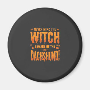 Dachshund Halloween Heks Waarschuwing Typografie V Magneet