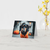 Dachshund Halloween Kaart (Gele Bloem)