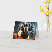 Dachshund Halloween Kaart (Gele Bloem)