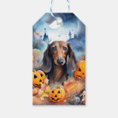 Dachshund Halloween met pompoenen eng Cadeaulabel (Voorkant)