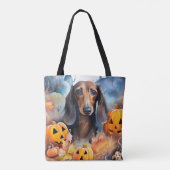 Dachshund Halloween met pompoenen eng Draagtas (Achterkant)