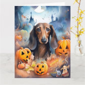 Dachshund Halloween met pompoenen eng Kaart (Gele Bloem)