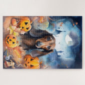 Dachshund Halloween met pompoenen eng Legpuzzel (Horizontaal)