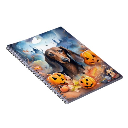 Dachshund Halloween met pompoenen eng Notitieboek (Rechterzijde)