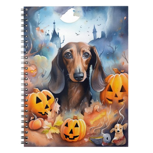 Dachshund Halloween met pompoenen eng Notitieboek (Voorkant)