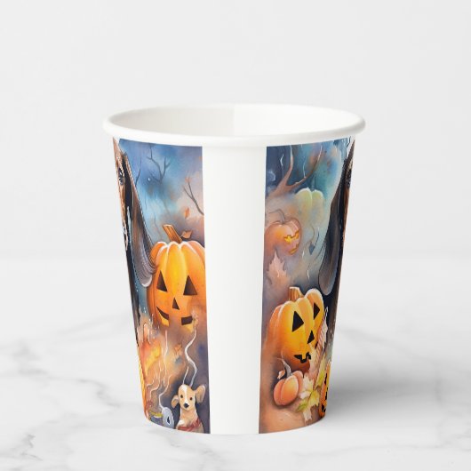 Dachshund Halloween met pompoenen eng Papieren Bekers (Links)
