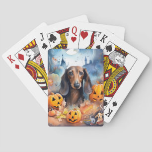 Dachshund Halloween met pompoenen eng Pokerkaarten