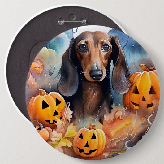 Dachshund Halloween met pompoenen eng Ronde Button 6,0 Cm (Voorkant /achterkant)