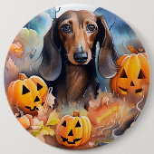 Dachshund Halloween met pompoenen eng Ronde Button 6,0 Cm (Voorkant)