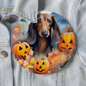 Dachshund Halloween met pompoenen eng Ronde Button 6,0 Cm (In situ)