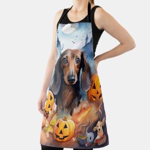 Dachshund Halloween met pompoenen eng Schort