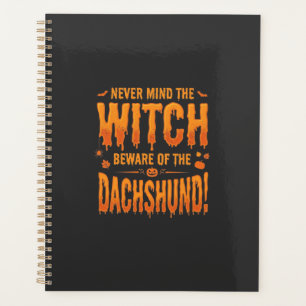 Dachshund Halloween Sorcière Avertissement Typogra