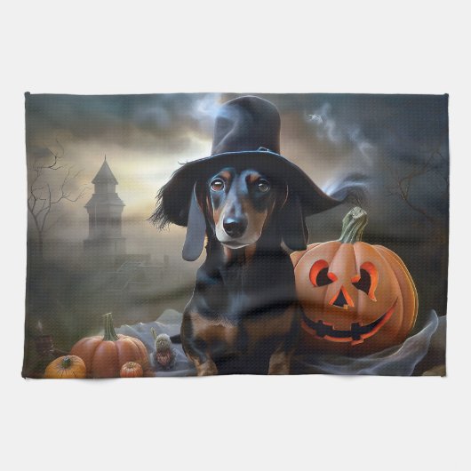 Dachshund Halloween Verschrikkelijk Theedoek (Horizontaal)