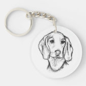 dachshund hand drawn sketch black white puppy dog sleutelhanger (Voorkant)