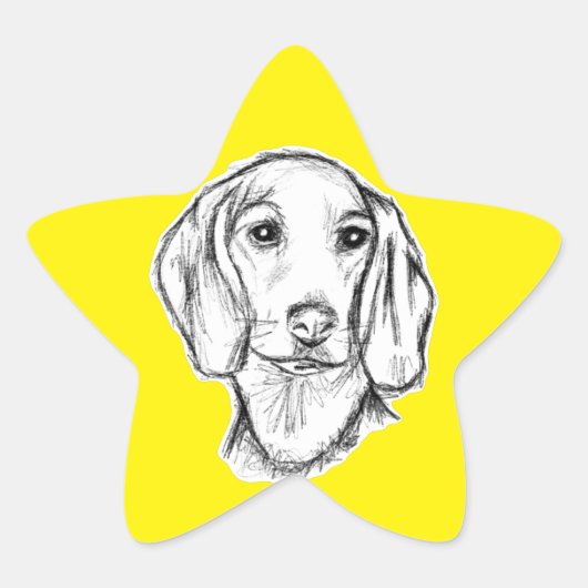 dachshund hand drawn sketch black white puppy dog  ster sticker (Voorkant)