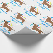 Dachshund Happy Birthday Name  Cadeaupapier (Hoek)
