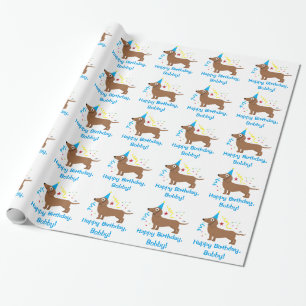 Dachshund Happy Birthday Name  Cadeaupapier