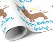 Dachshund Happy Birthday Name  Cadeaupapier (Rol Hoek)