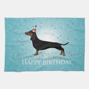Dachshund Happy Birthday-ontwerp Theedoek