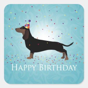 Dachshund Happy Birthday-ontwerp Vierkante Sticker