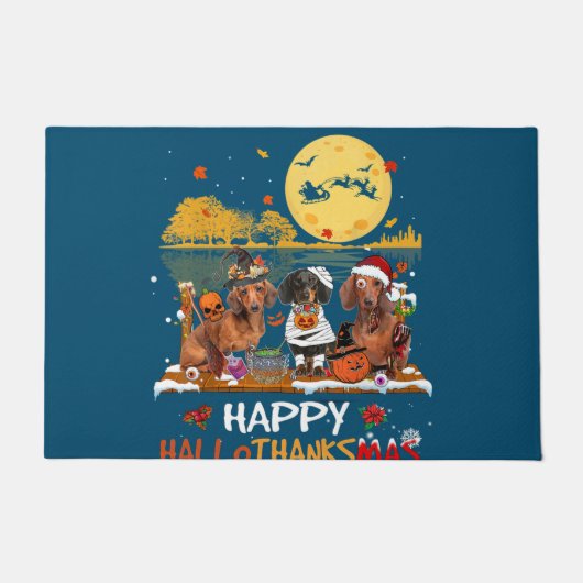 Dachshund Happy Hallothanksmas Halloween Thanksgiv Deurmat (Voorkant)