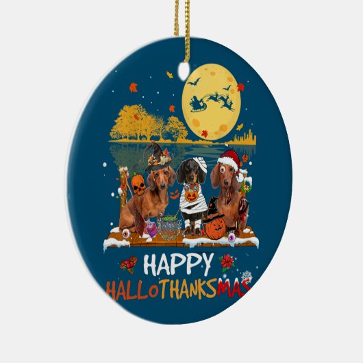 Dachshund Happy Hanksmas Halloween Thanksgiv Keramisch Ornament (Rechts)