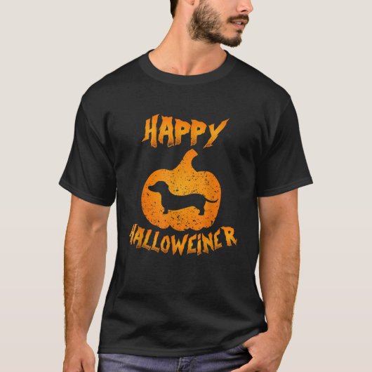 Dachshund Happy Hhalweiner Funny Halloween Pumpki T-shirt (Voorkant)