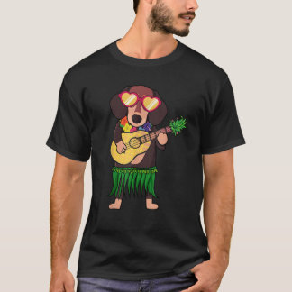 Dachshund Hawaiian Costume Playing Ukulele Summer  T-shirt