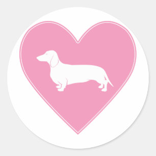 Dachshund Heart Classic Pink Ronde Sticker