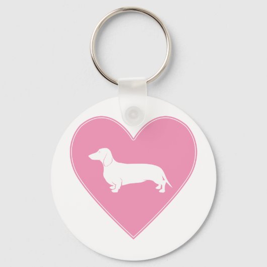 Dachshund Heart Classic Pink Sleutelhanger (Voorkant)