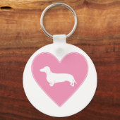 Dachshund Heart Classic Pink Sleutelhanger (Voorkant)