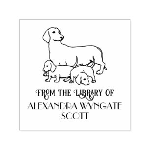 Dachshund-hond en puppy's bibliotheekboeknaam zelfinktende stempel