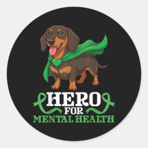 Dachshund Hond Held voor Mentale Gezondheidsbewust Ronde Sticker