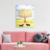 Dachshund Hond Herfst Tree Walk Canvas Afdruk (Insitu (Woonkamer))