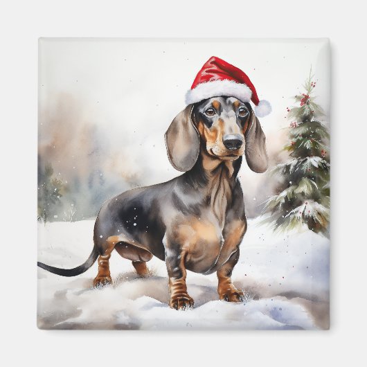 Dachshund hond in de sneeuw Kerstmis Magneet (Voorkant)