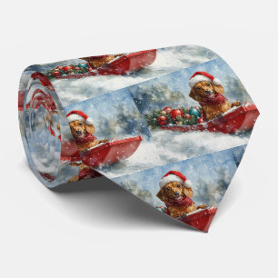 Dachshund-hond in slee Laat het sneeuwen Kerstmis Stropdas