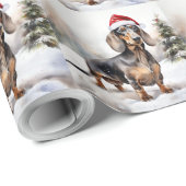 Dachshund Hond in Sneeuw Kerstmis Cadeaupapier (Rol Hoek)