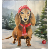 Dachshund Hond in Sneeuw Kerstmis Douchegordijn (Voorkant)
