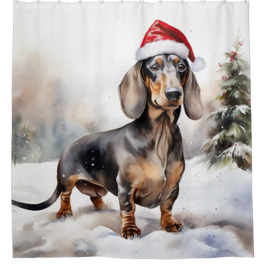 Dachshund Hond in Sneeuw Kerstmis Douchegordijn (Voorkant)