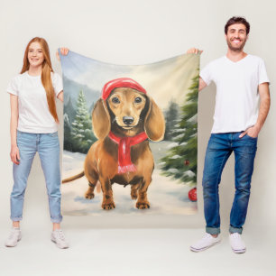 Dachshund Hond in Sneeuw Kerstmis Fleece Deken