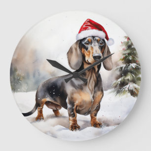 Dachshund-hond in sneeuw Kerstmis Grote Klok