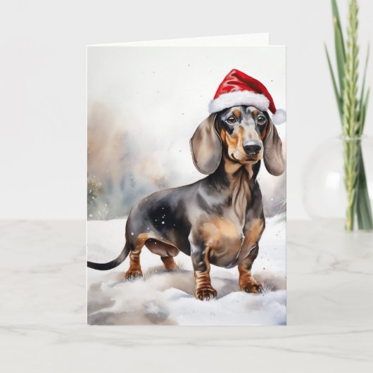 Dachshund Hond in Sneeuw Kerstmis Kaart (Voorkant)