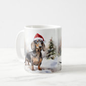 Dachshund-hond in sneeuw Kerstmis Koffiemok (Voorkant links)