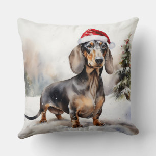 Dachshund Hond in Sneeuw Kerstmis Kussen
